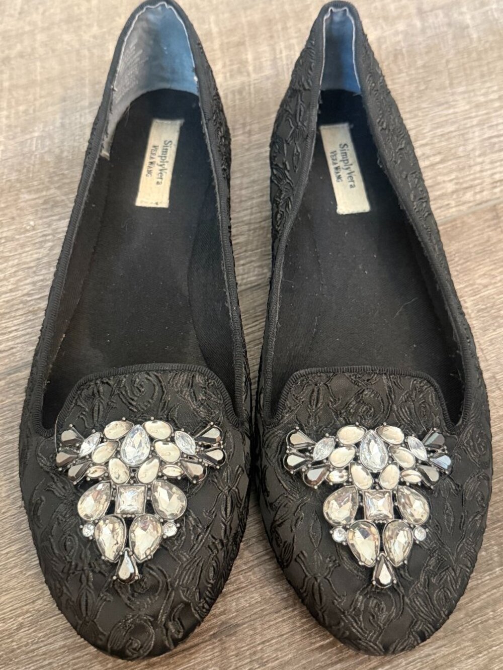 Simply Vera Vera Wang Black Embellished Textured Slip‑On Ballet Flats | Size 8.5